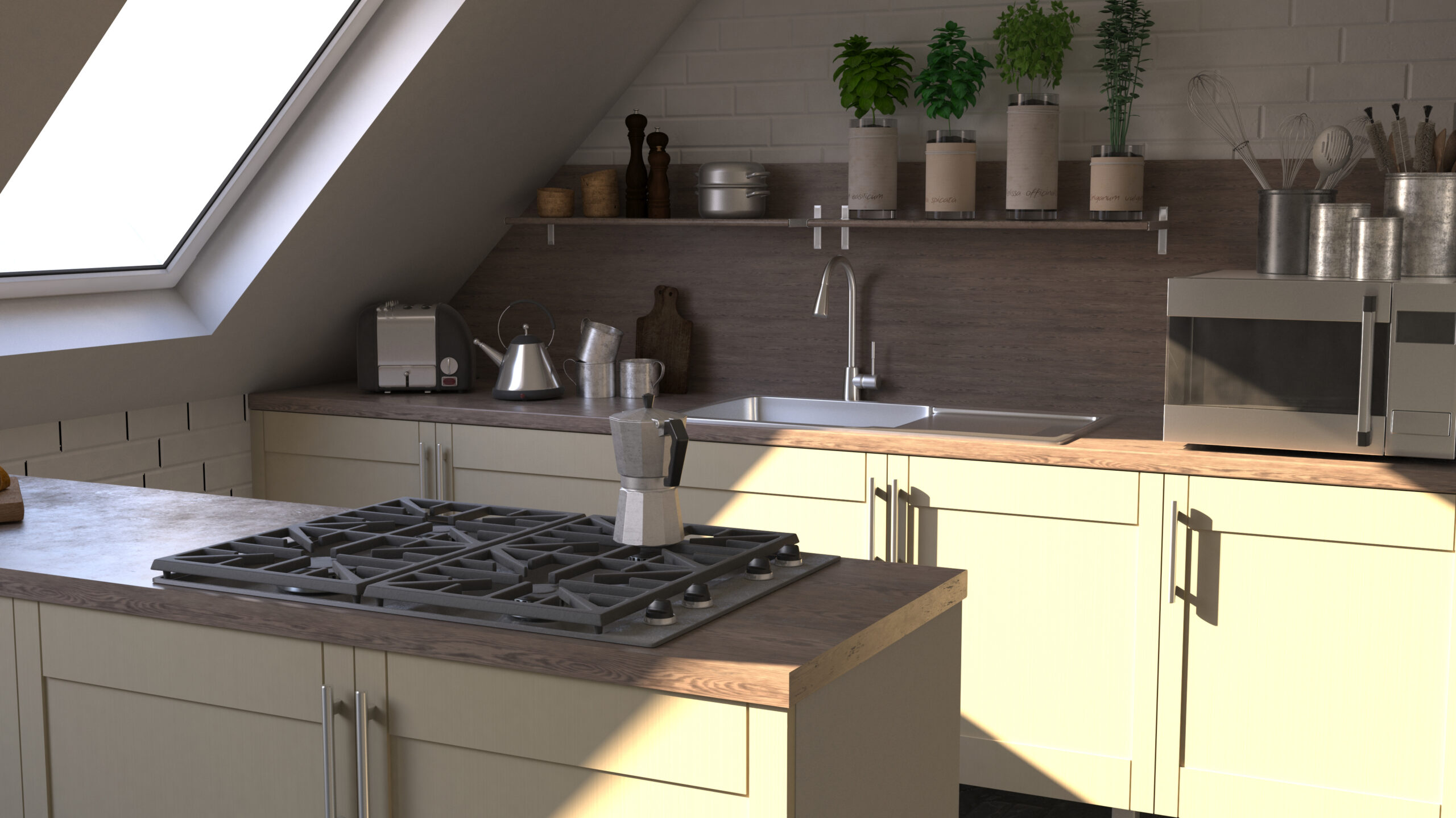 3D render of a contemporary kitchen interior